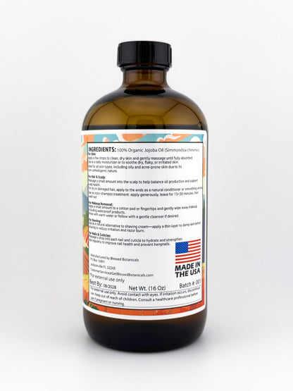 Organic Jojoba Oil – Cold-Pressed, Unrefined | Hydrating Facial & Body Moisturizer for All Skin Types (16 Ounce)