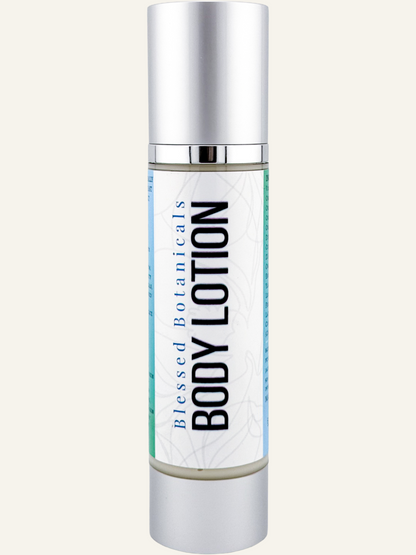 Blessed Botanicals body lotion herbal moisturizer for soft hydrated skin in pump bottle