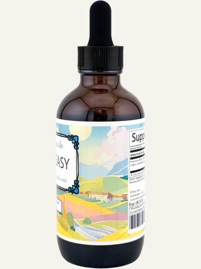 Blessed Botanicals breathe easy herbal tincture side label showing ingredients and supplement facts