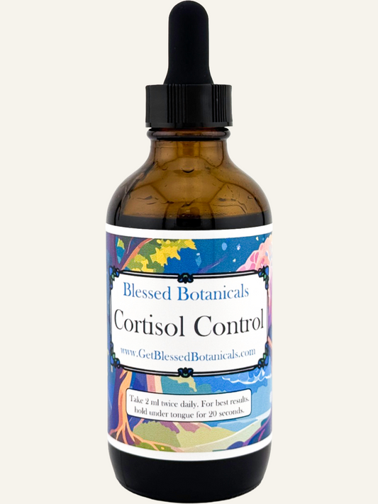 Blessed Botanicals Cortisol Control herbal extract dropper for daily wellness balance in amber glass bottle