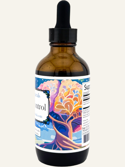 Blessed Botanicals Cortisol Control herbal extract dropper bottle side view for daily wellness support
