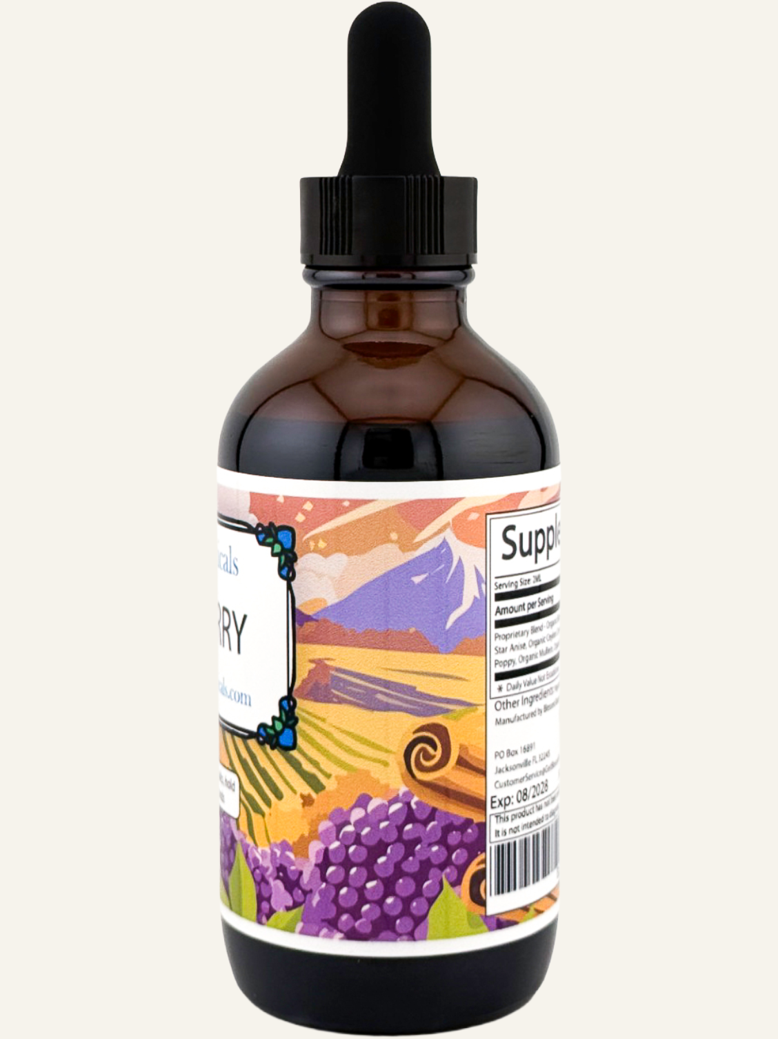 Blessed Botanicals elderberry herbal tincture side label showing ingredients and supplement facts
