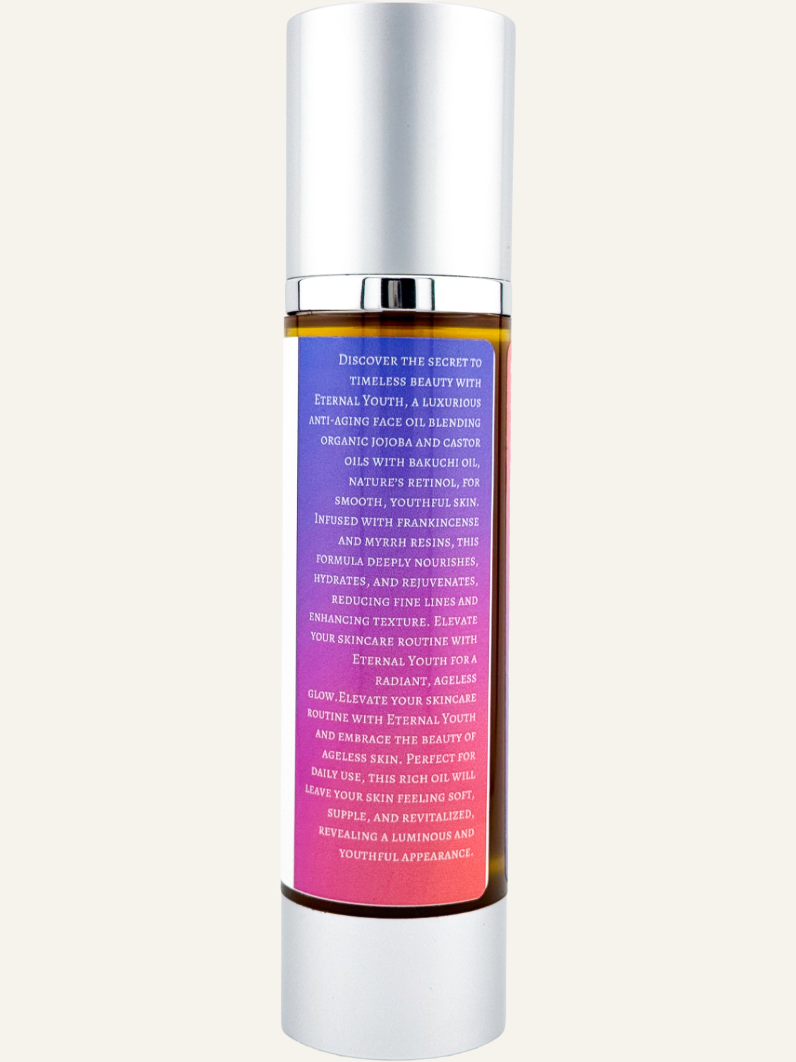 Blessed Botanicals Eternal Youth face oil back label with ingredients and product description