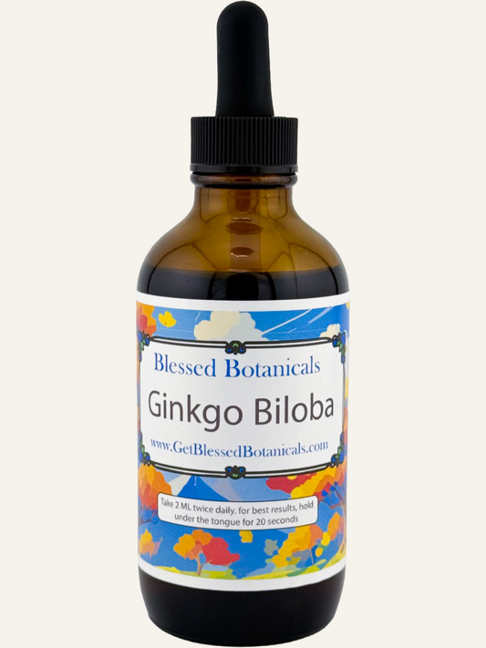 Blessed Botanicals Ginkgo Biloba herbal extract in glass dropper bottle
