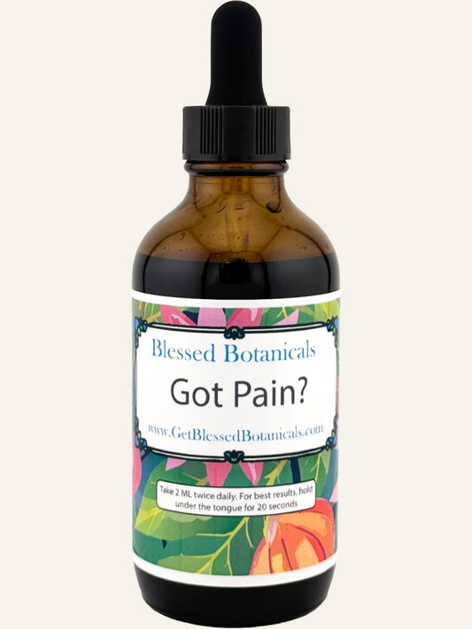 Blessed Botanicals herbal extract for natural pain support in amber dropper bottle for daily wellness