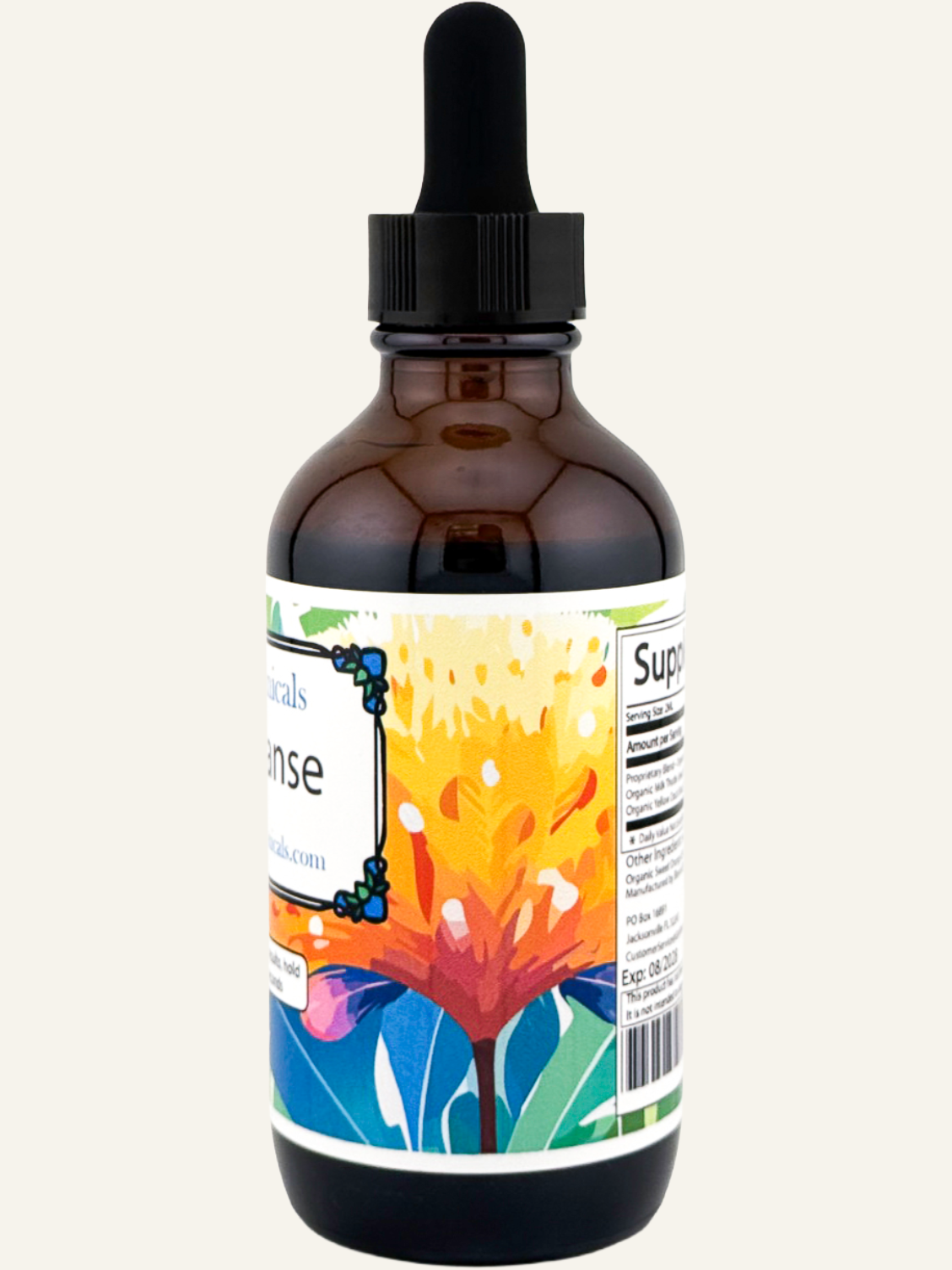 Blessed Botanicals liver cleanse herbal tincture side label showing ingredients and supplement facts