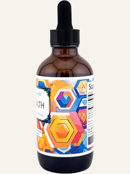 mens health tincture bottle side view showing colorful label design and supplement facts panel