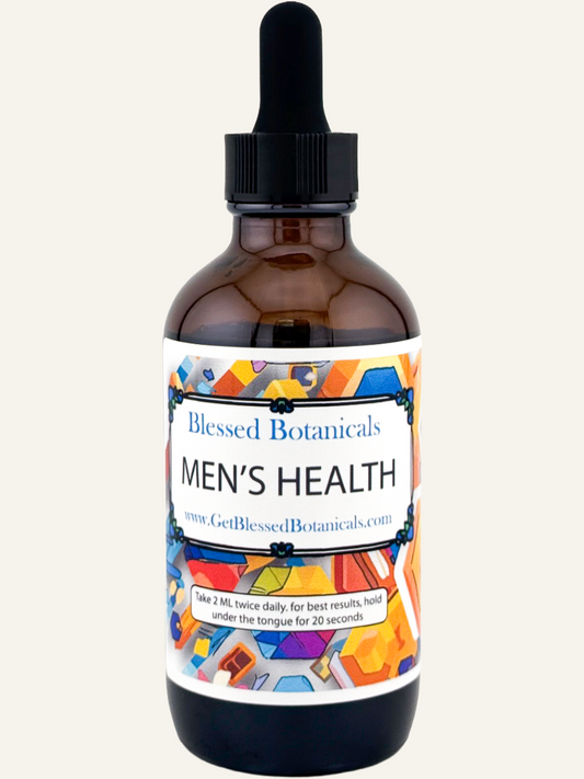 mens health herbal tincture bottle by blessed botanicals for vitality and overall wellness support