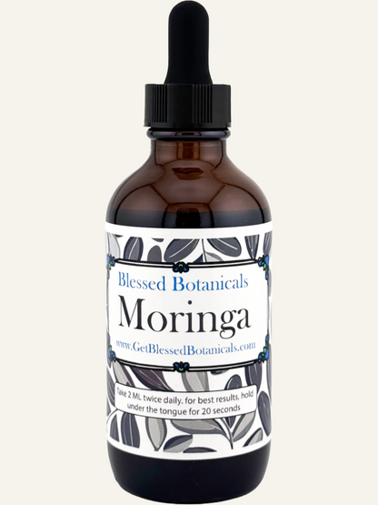 Blessed Botanicals moringa herbal extract dropper for daily wellness support in amber glass bottle
