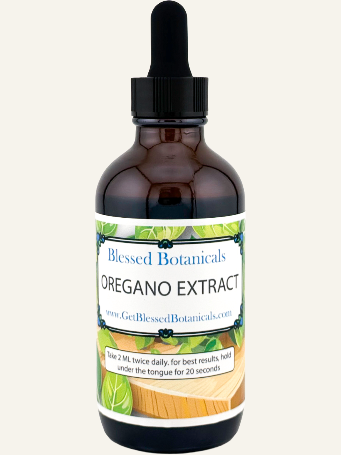 Blessed Botanicals oregano extract herbal tincture dropper for daily wellness support in amber glass bottle