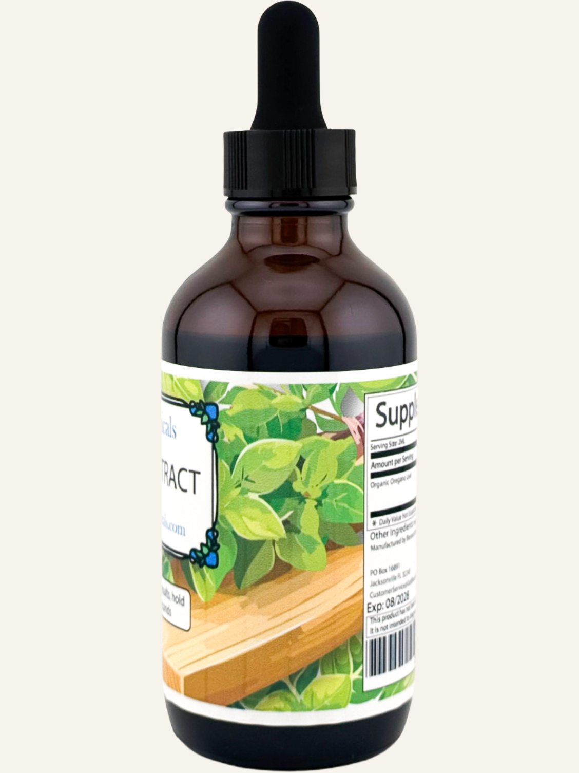 Blessed Botanicals oregano extract herbal tincture dropper side view for daily wellness support