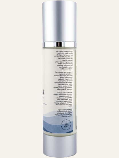 Blessed Botanicals Sun Lotion back label with product description and botanical ingredients