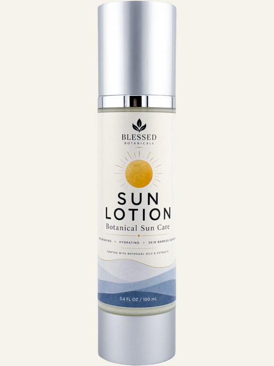 Blessed Botanicals Sun Lotion botanical sun care in pump bottle for hydrating skin
