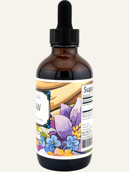 cats claw extract bottle side view showing botanical artwork herbal tincture label