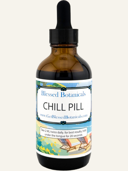 chill pill herbal tincture bottle relaxation supplement liquid extract blessed botanicals