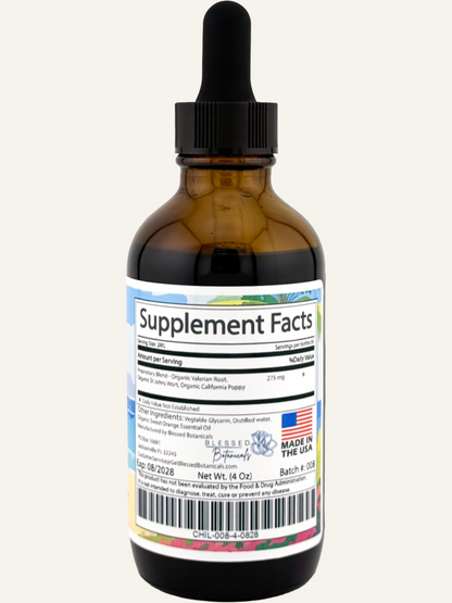 chill pill herbal tincture supplement facts label with valerian root and calming herbs