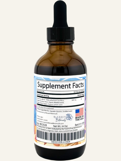 irish sea moss blend supplement facts with burdock root bladderwrack black pepper herbal tincture