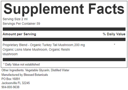 mushroom blend tincture supplement facts turkey tail lions mane reishi herbal extract