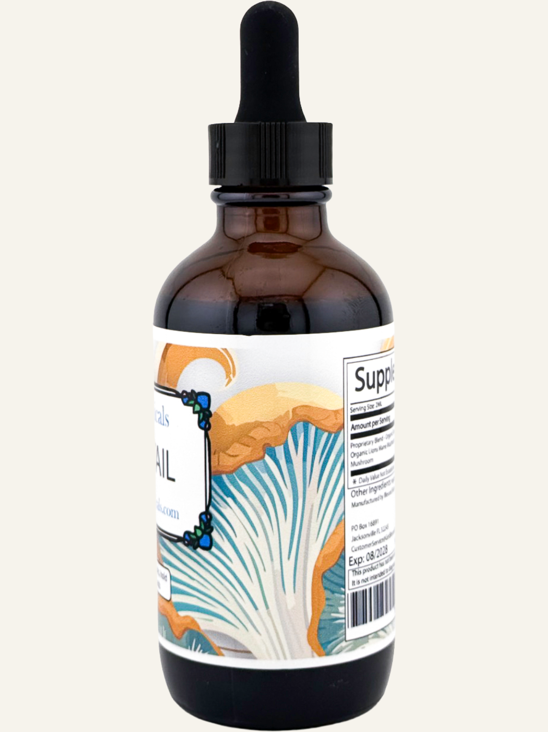 turkey tail mushroom extract bottle side label artwork with mushroom illustration